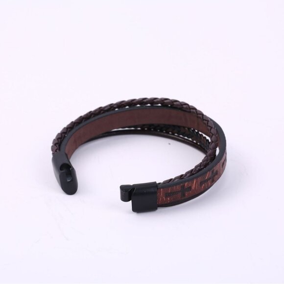 3/$35 Men's Brown Leather Cross Bracelet Magnetic Clasp - Picture 5 of 6